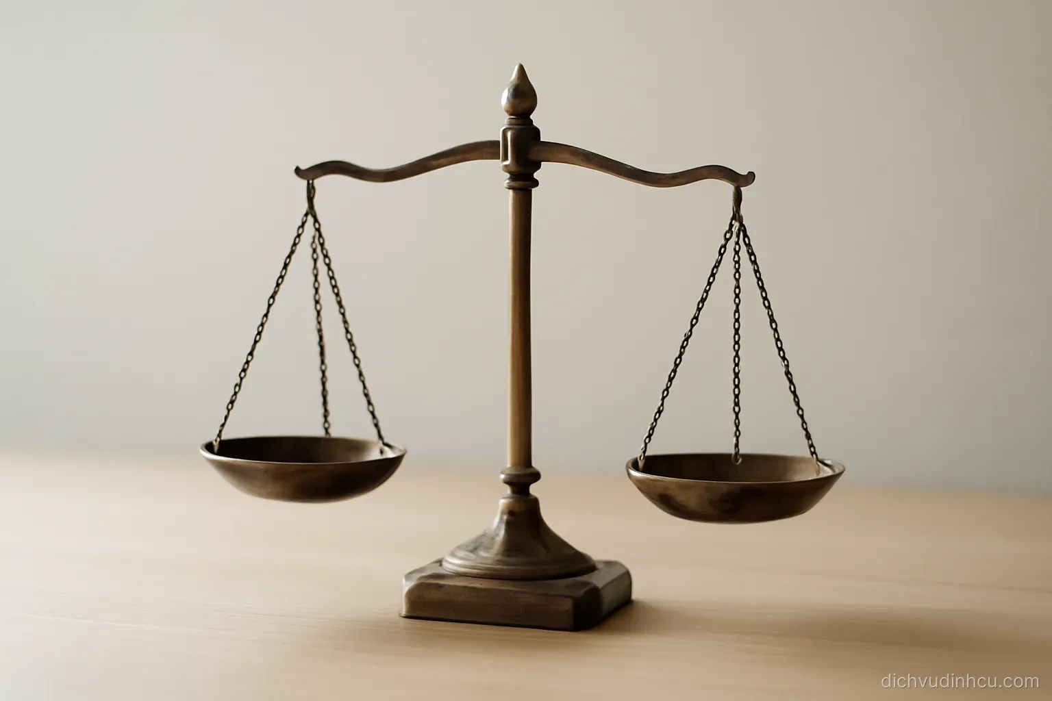 an unbalanced set of scales on a plain table with one pan resting low and the other tilted high