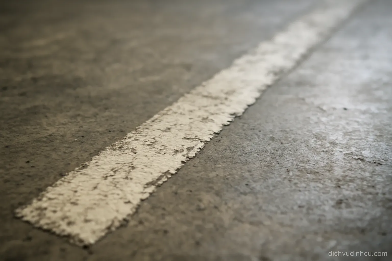 a faded painted line on a concrete floor where the edges have worn away into the surrounding surface