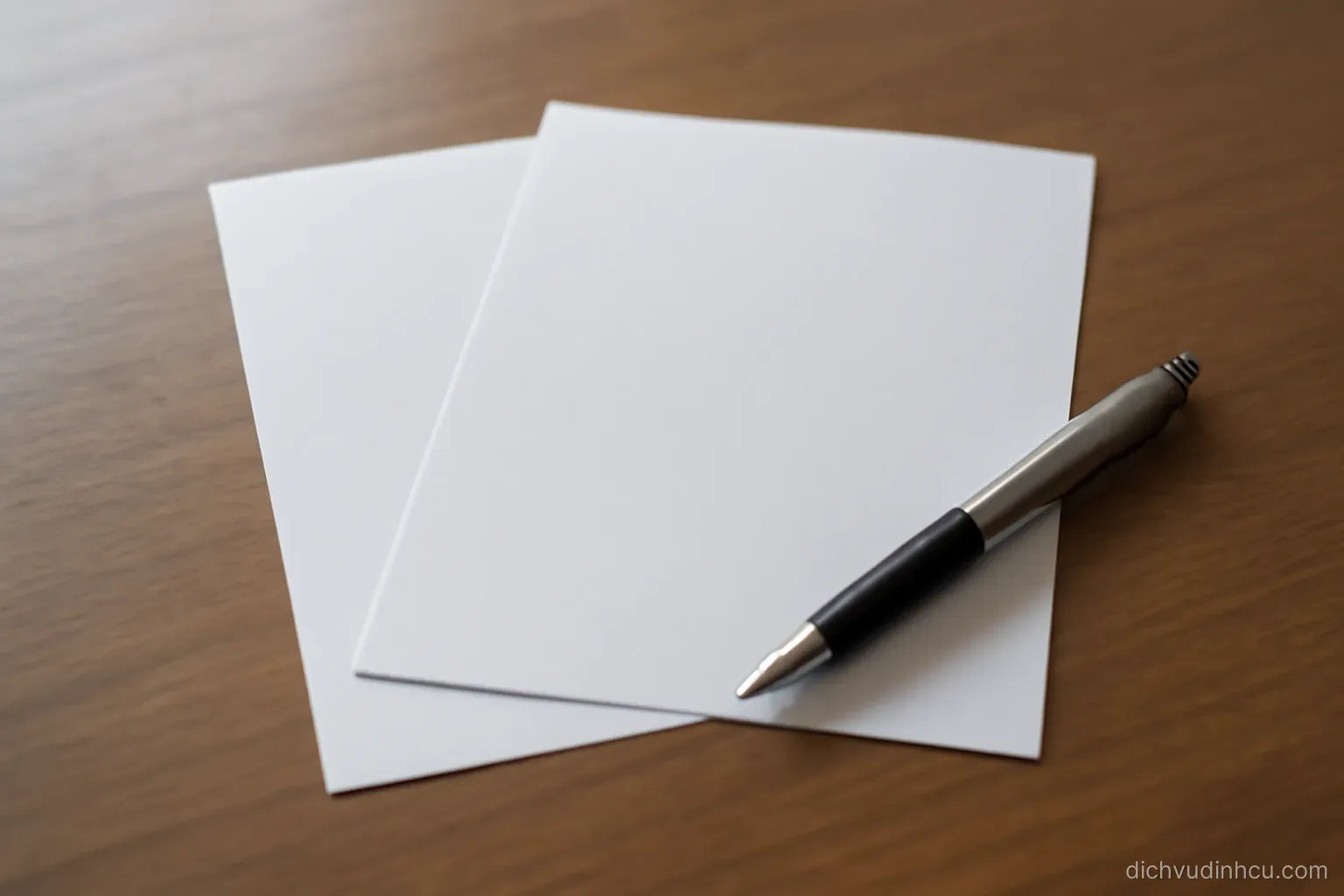 two printed quotations of different lengths lying overlapped on a desk with a pen across the corner